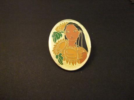 Pocahontas ,( Matoaka)) dochter van het stamhoofd van de Powhatan-indianen in het gebied rond Tidewater.Amerikaanse animatiefilm, Disney